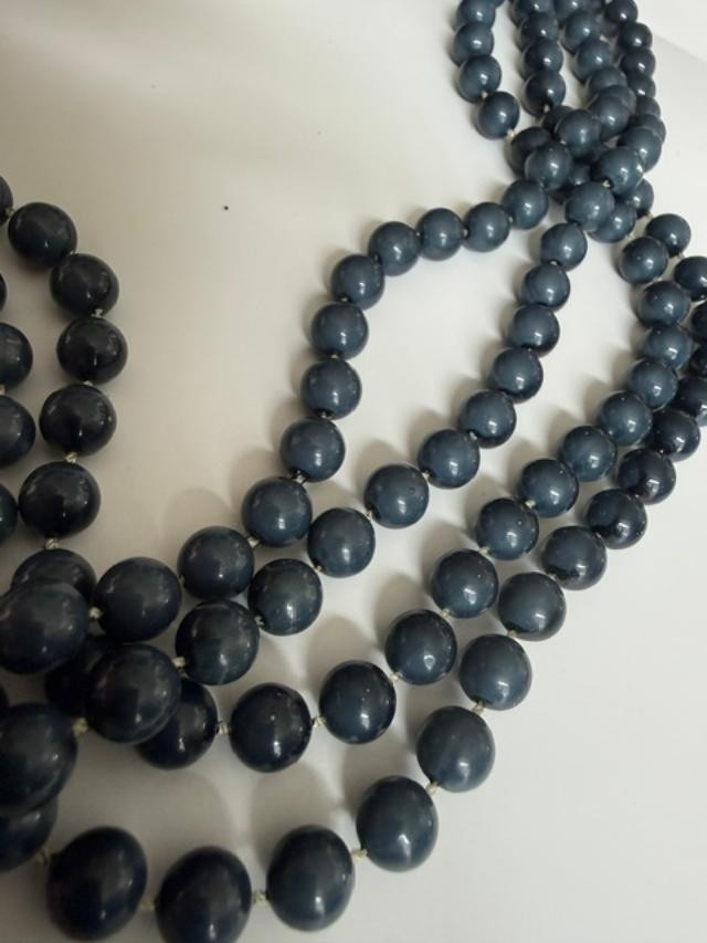 56" Dark Slate Blue Gray Endless Beaded Necklace No Clasp Vintage Style
