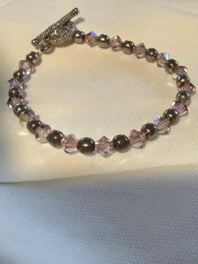 Purple $ Clear Crystal Bead Toggle Clasp Bracelet