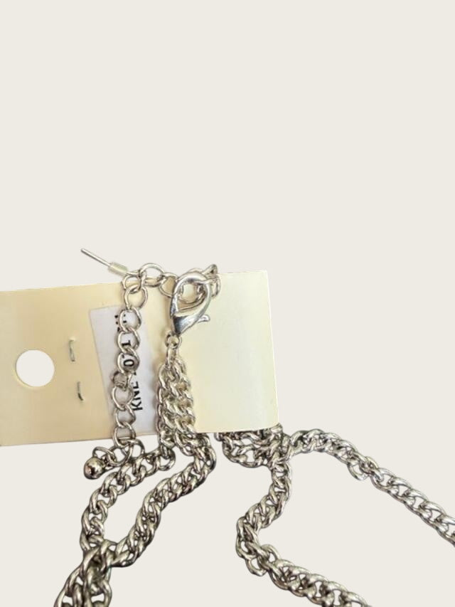 Silver Tone Multi Chain Statement Necklace Layered Oval Link Draped Fashion Jewe