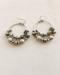 Silver Tone Double Hoop Smoky Faceted Bead Dangle Earrings