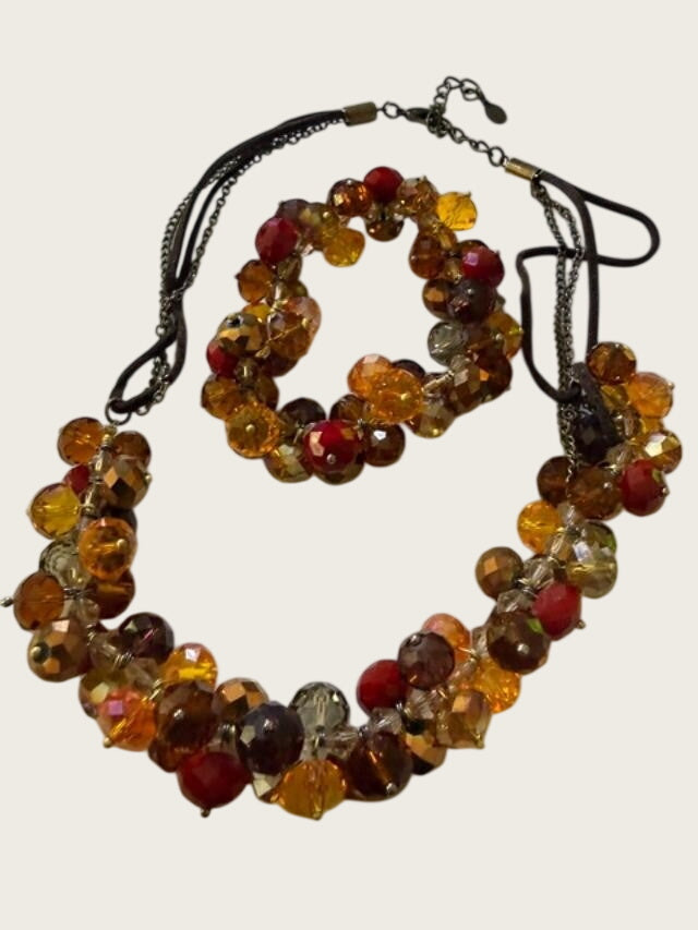 Ali Khan New York Vintage Cluster Crystal Bead Necklace/Bracelet Set
