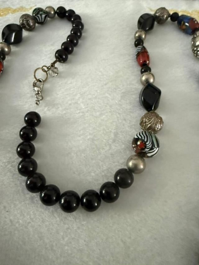 34" Artisan Lampwork Glass Bead Necklace Boho Multicolor Statement