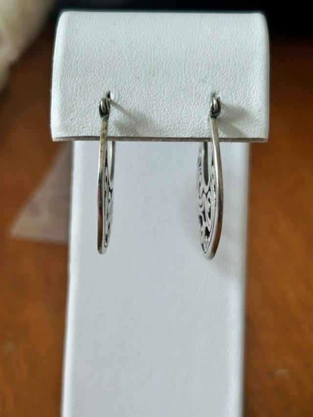 Silver-Tone Ornate Scroll Filigree Round Hoop Earrings Pierced