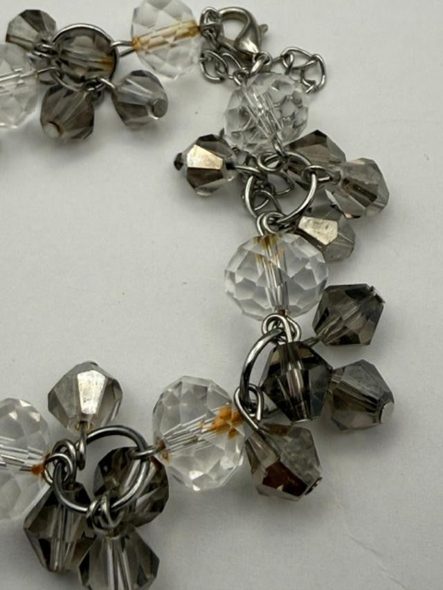 moky Gray Clear Faceted Bead Cluster Bracelet Silver Tone Costume