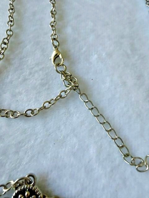 Vintage Silver Tone Filigree Amber Teardrop Pendant Necklace Rhinestone Accent 3