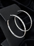 Large 2” Silver-Tone Hammered Oval Hoop Earrings Hinged Closure