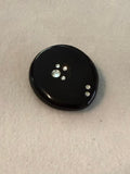 handmade OOAK black fused-glass brooch with small clear rhinestone