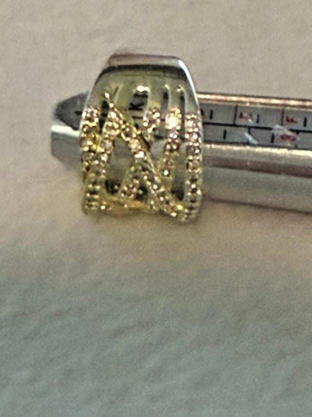 Gold Tone Clear Rhinestone Crisscross Wide Band Ring Size 6.5