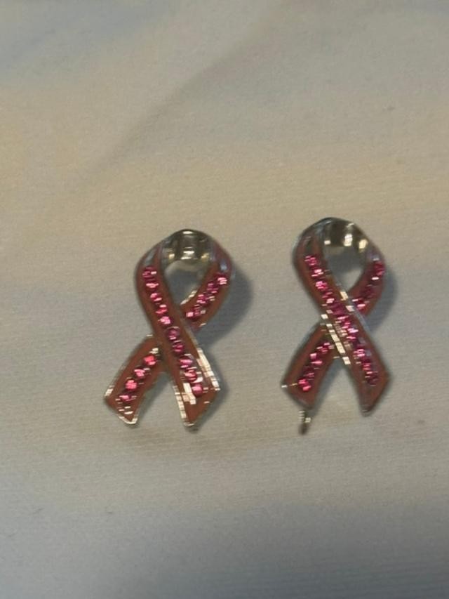Women's Pink Ribbon Breast Cancer Awareness Stud Earring Jewelry - Rhinestones