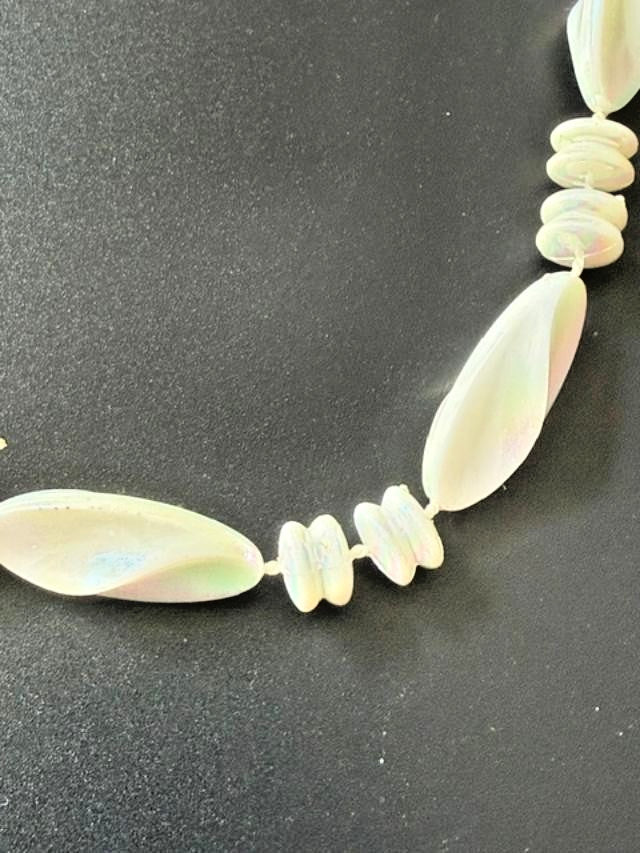 Vintage White Plastic Lightweight Beaded Long Statement Necklace