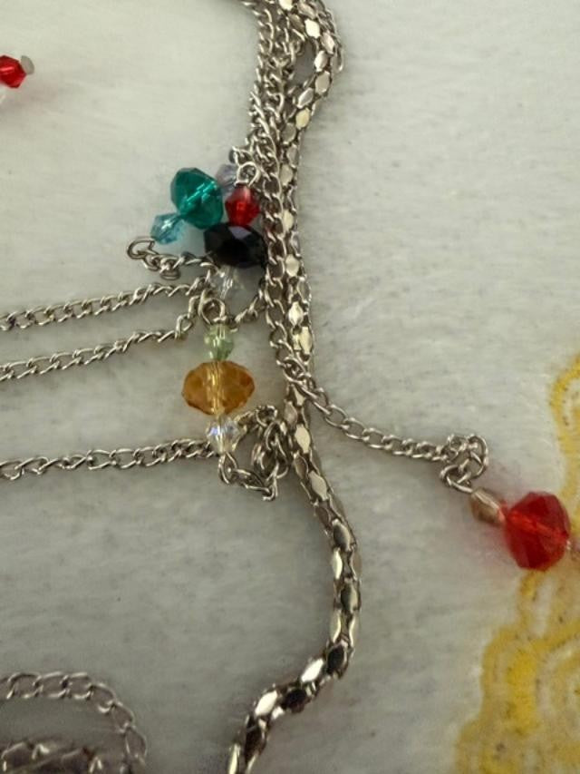 You & I Multi Strand Silver Tone Crystal Bead Necklace Earrings Set 35"