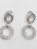 Silver-Tone Clear Rhinestone Double Circle Drop Earrings Pierced