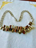 Gold Silver Tone Geometric Cone Bead Statement Necklace 18" Adjustable