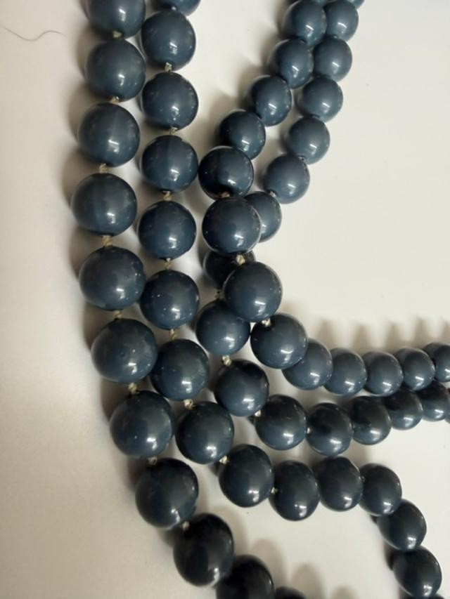 56" Dark Slate Blue Gray Endless Beaded Necklace No Clasp Vintage Style