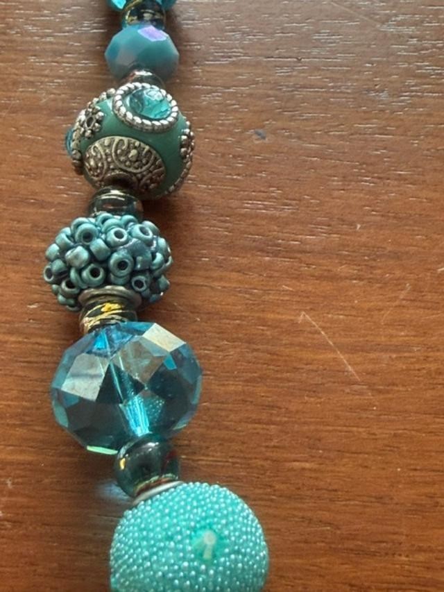 Handmade Turquoise Blue Beaded Statement Necklace Adjustable Boho Artisan OOAK