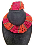 Original Vintage African Ethnic Necklace - Orange - Metal - Maroon - Bohemian
