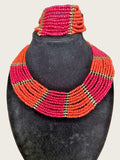 Original Vintage African Ethnic Necklace - Orange - Metal - Maroon - Bohemian