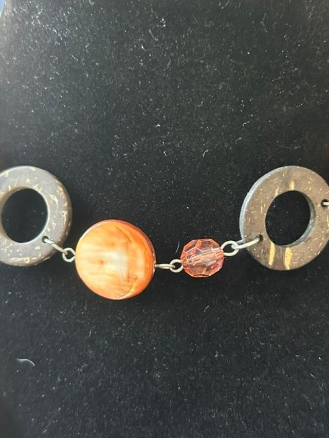 Amber Brown Black Acrylic Ring Bead Long Slipover Statement Necklace 36"