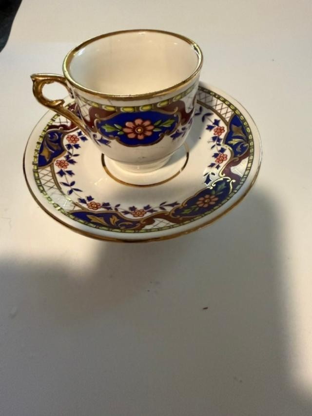 Vintage Alemdar Porselen Turkey Demitasse Cup & Saucer Floral Gold Gilt