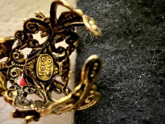 Tiara Misu Pink Rhinestone Flower Adjustable Cocktail Ring Gold Tone