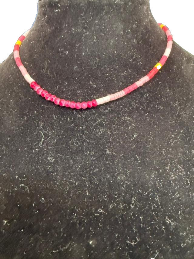 ink Heishi Bead Choker Necklace Colorful Yellow Accent Boho 15 Inch