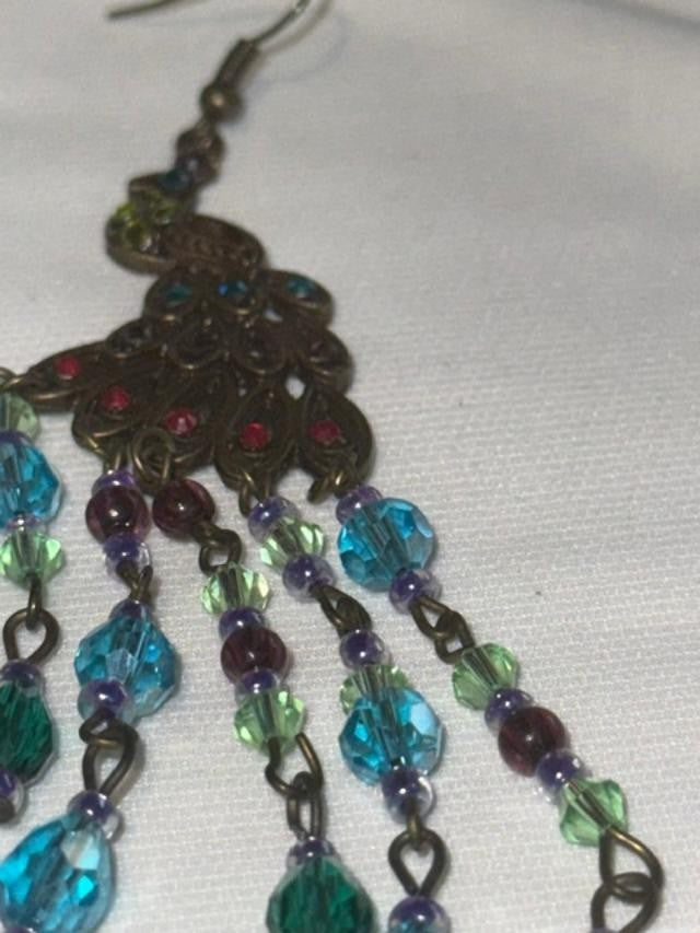peacock rhinestone and crystal earrings