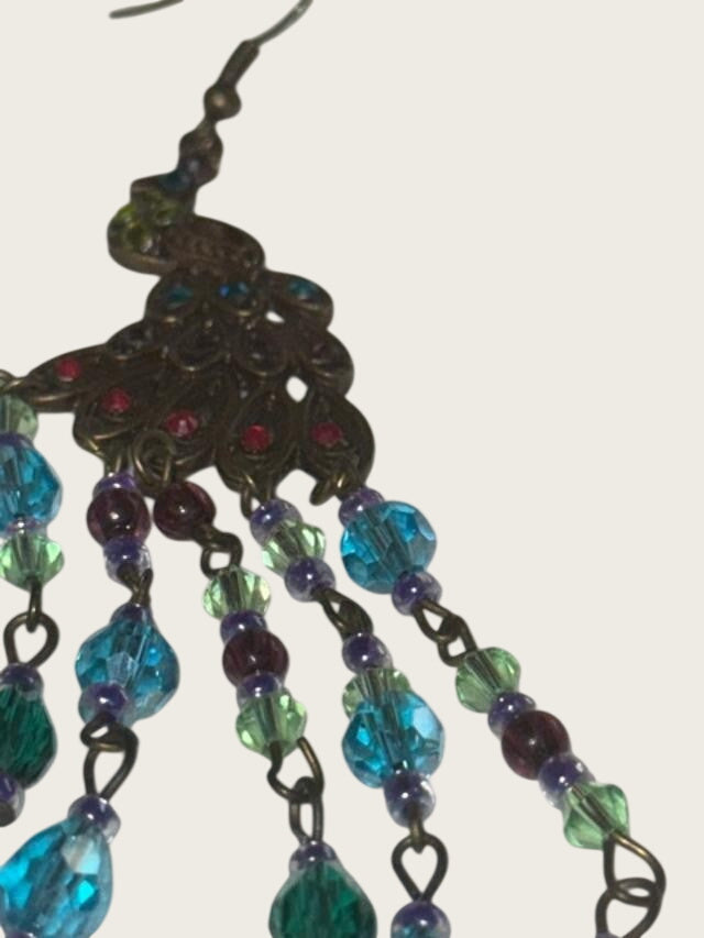 peacock rhinestone and crystal earrings
