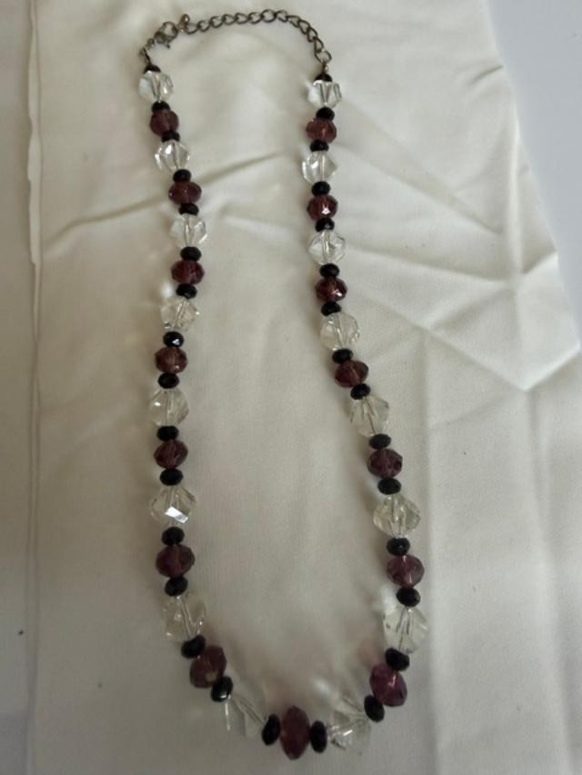 Vintage Faceted Purple and Clear Glass Necklace.  18"