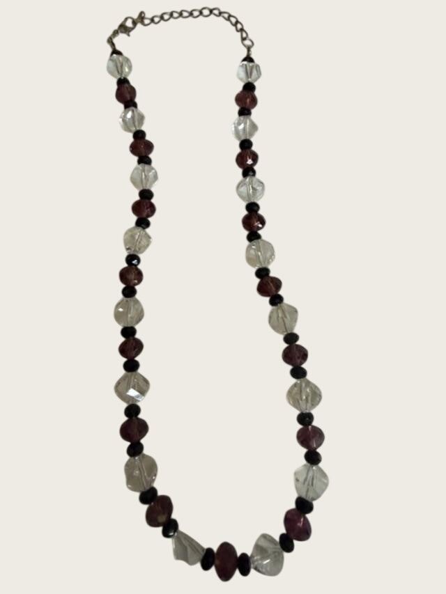 Vintage Faceted Purple and Clear Glass Necklace.  18"