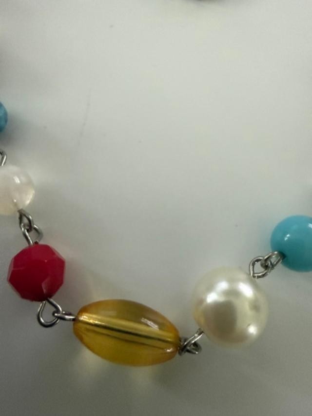 Multicolor Mixed Bead Faux Pearl Long Station Necklace Silver Tone 42"