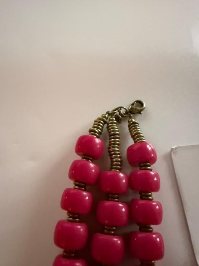 Pink Beaded Necklace & Earrings Set Triple Strand 15" Statement Jewelry