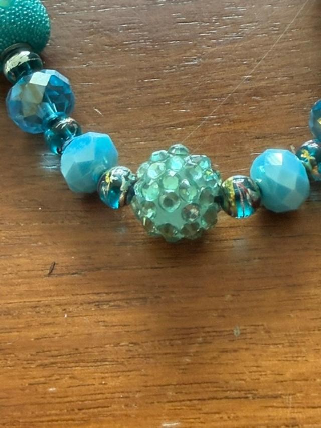 Handmade Turquoise Blue Beaded Statement Necklace Adjustable Boho Artisan OOAK