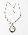 Signed A&C Oslo Silver Tone Pink Bead Circle Pendant Necklace 20”
