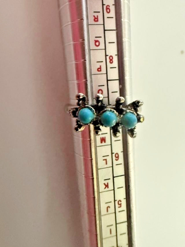 Turquoise Blue 3 Stone Cluster Adjustable Ring Silver Tone Size 7 Boho