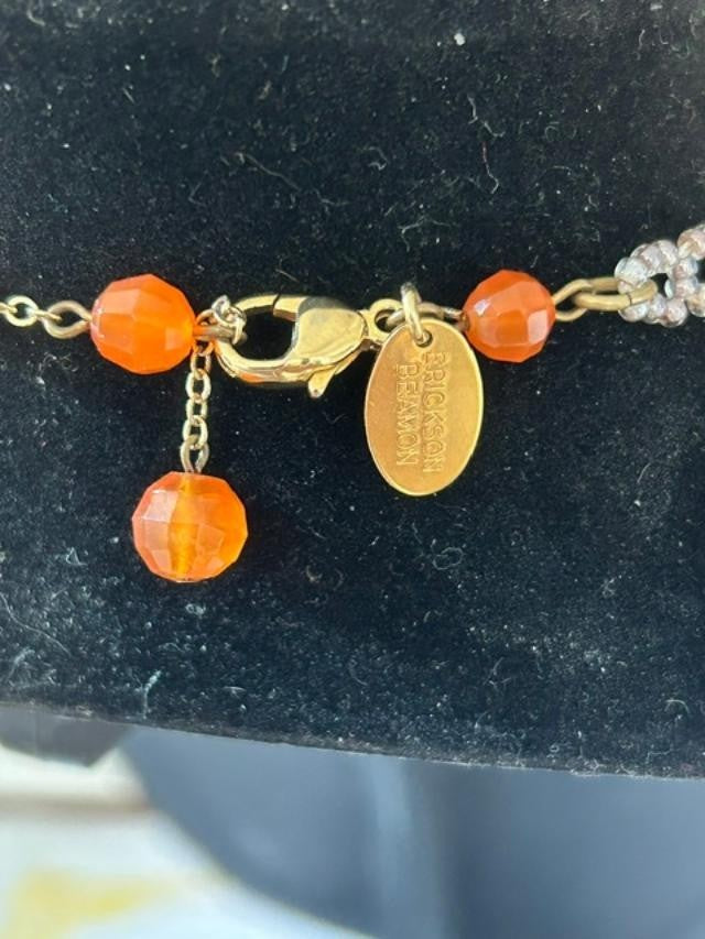 Erickson Beamon Orange Purple Beaded Choker Necklace 16" Signed