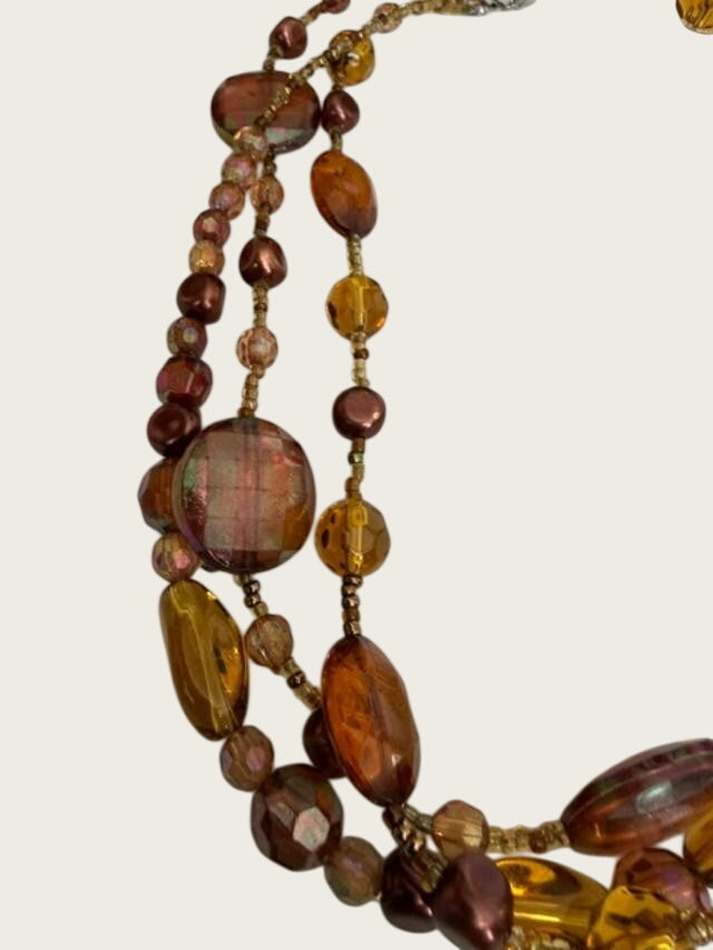 You & I Amber Brown Multistrand Beaded Necklace Earrings Set Boho