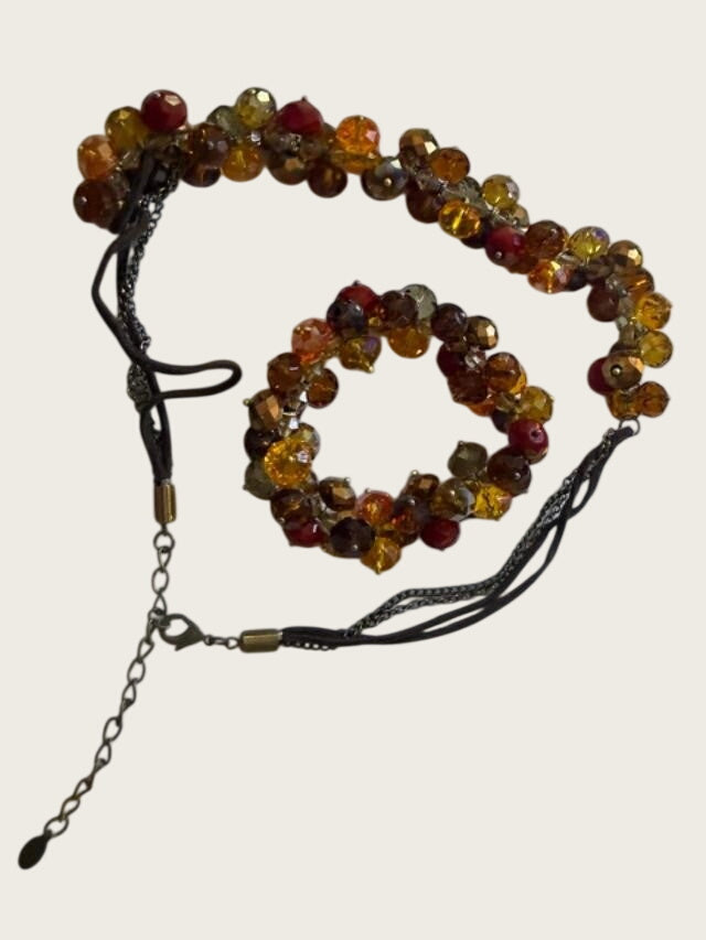 Ali Khan New York Vintage Cluster Crystal Bead Necklace/Bracelet Set