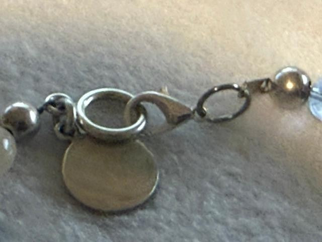 Vtg 90s Sterling Silver Round Bead Glass Bead Bracelet Toggle Clasp 7.5”