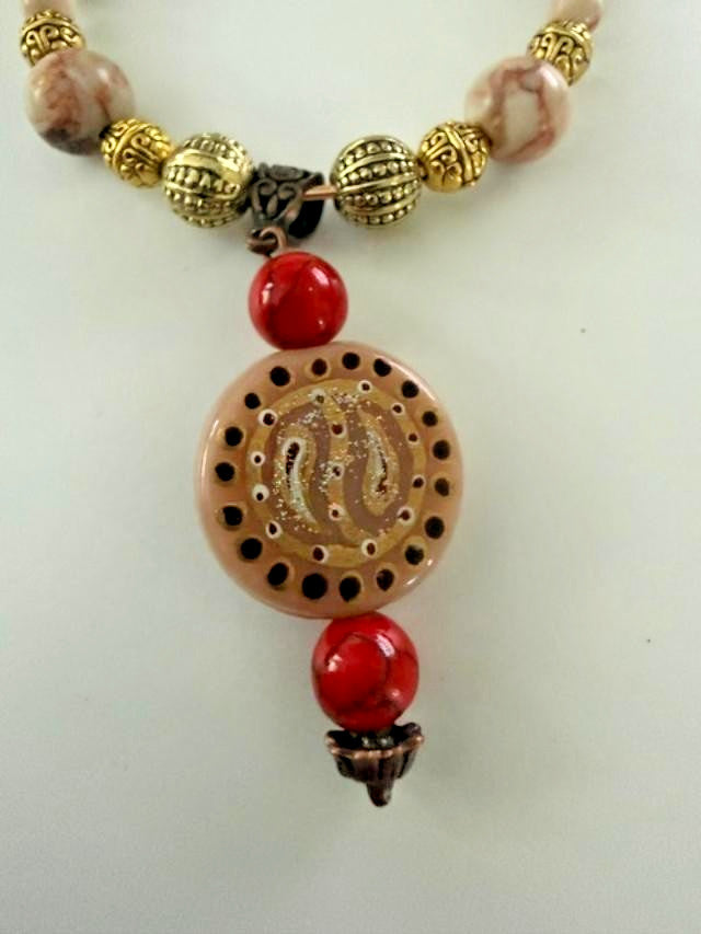 Boho Pink Red Mixed Bead Open Wire Bangle Bracelet Drop Charm 2.5"