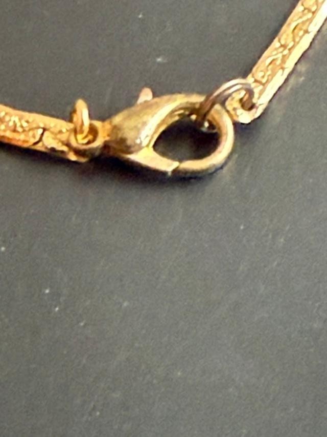 Gold Tone Textured Ball Bead Pendant Flat Chain Necklace 24 Inch