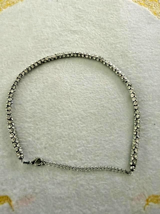 Silver Tone Clear Rhinestone Tennis Choker Necklace 13-16" Adjustable