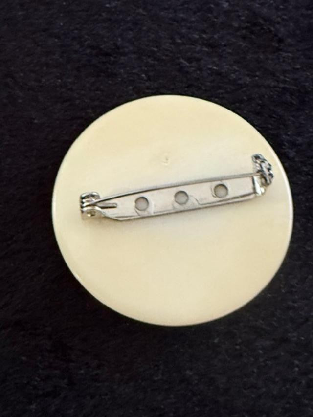 OOAK Ivory Plastic Disc Brooch Upcycled Vintage Earring Pin 1.5"