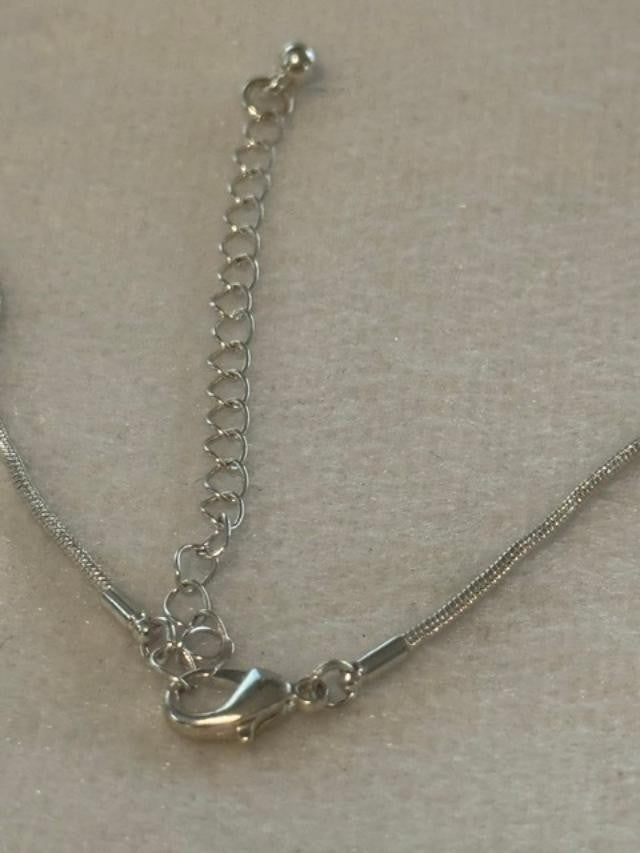 Mixed Metal Ring Cluster Necklace Blue Rhinestone Charm 21 Inch