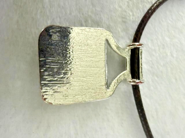 Artisan Art Glass Pendant Necklace 18" Brown Leather Cord Silver Tone Gold glass