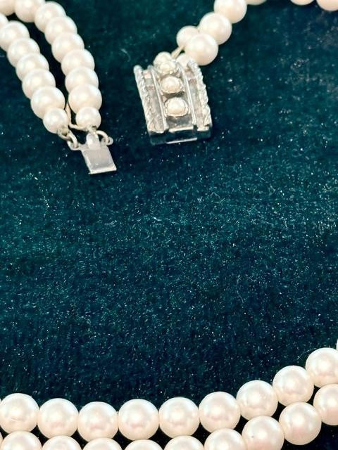 Vintage Sarah Coventry Double Strand Faux Pearl Necklace 22 Inch 8mm Signed