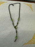 Tiara Misu signed green rhinestone crystal Y-drop lariat necklace