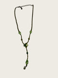 Tiara Misu signed green rhinestone crystal Y-drop lariat necklace