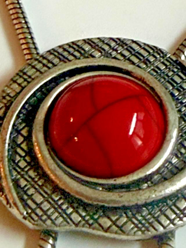 Boho Silver Tone Red Turquoise Color Cabochon Lariat Necklace 26
