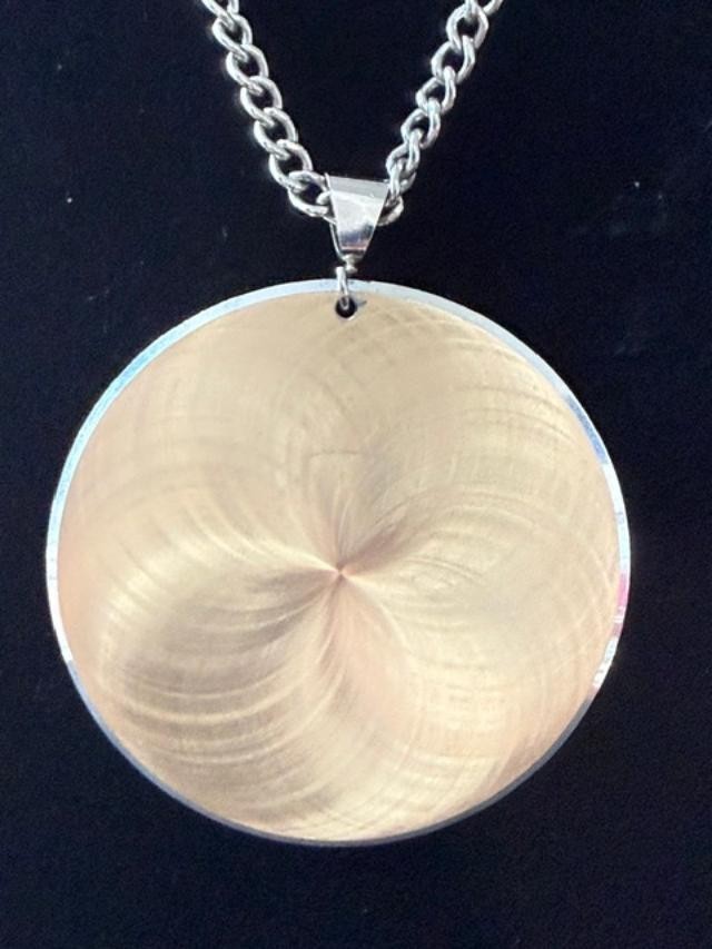 Vintage Aluminum Starburst Medallion Pendant Necklace Modernist Silver Tone