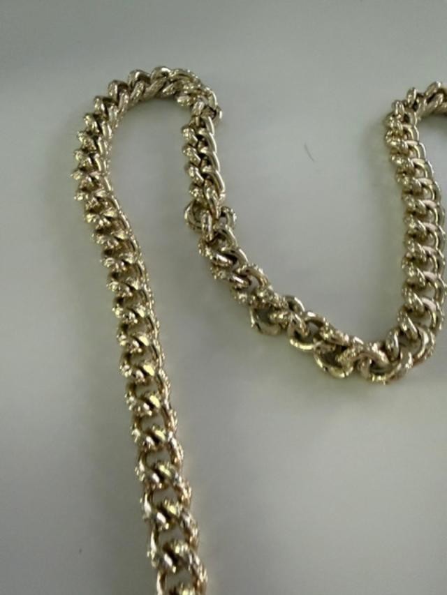 Vintage Gold Tone Curb Chain Necklace Faux Pearl Rhinestone Accent 18"
